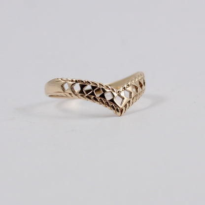 Vintage 9ct Gold Cut Out Wishbone Ring, 1986