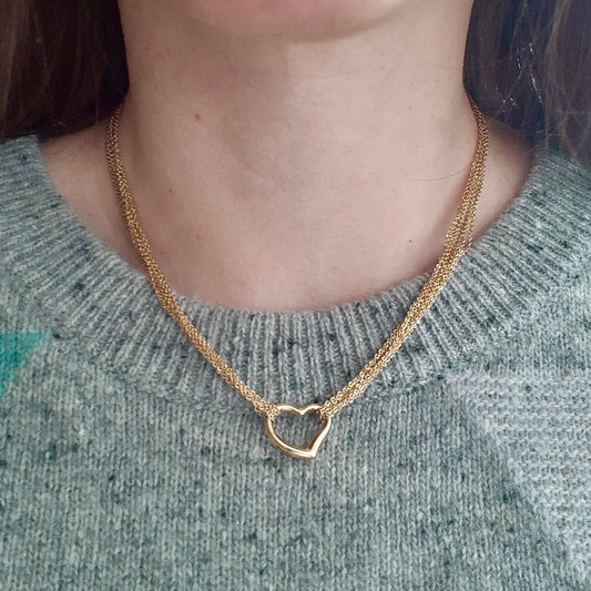 Vintage 9ct Gold Heart Multi Strand Necklace, c1980s