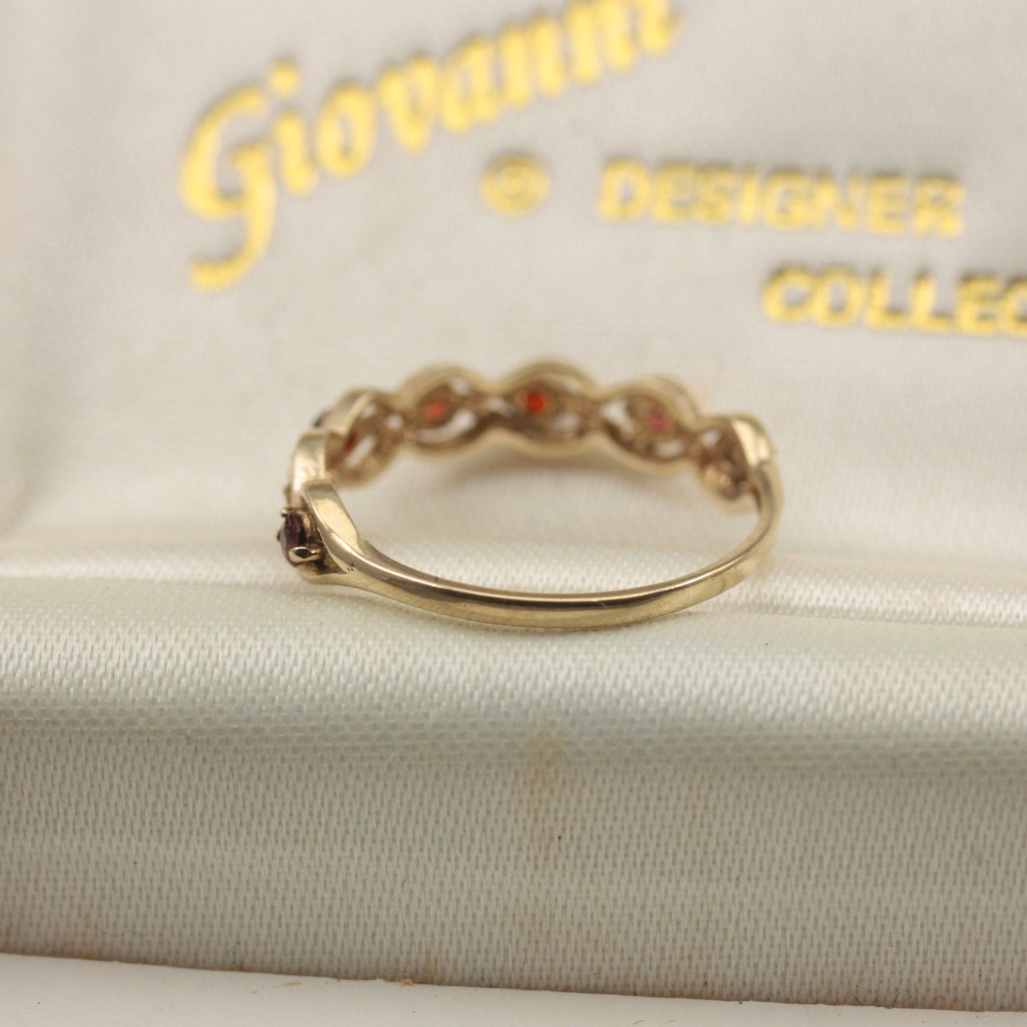 Vintage 9ct Gold and Garnet Fancy Band Ring, 1980