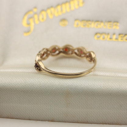 Vintage 9ct Gold and Garnet Fancy Band Ring, 1980