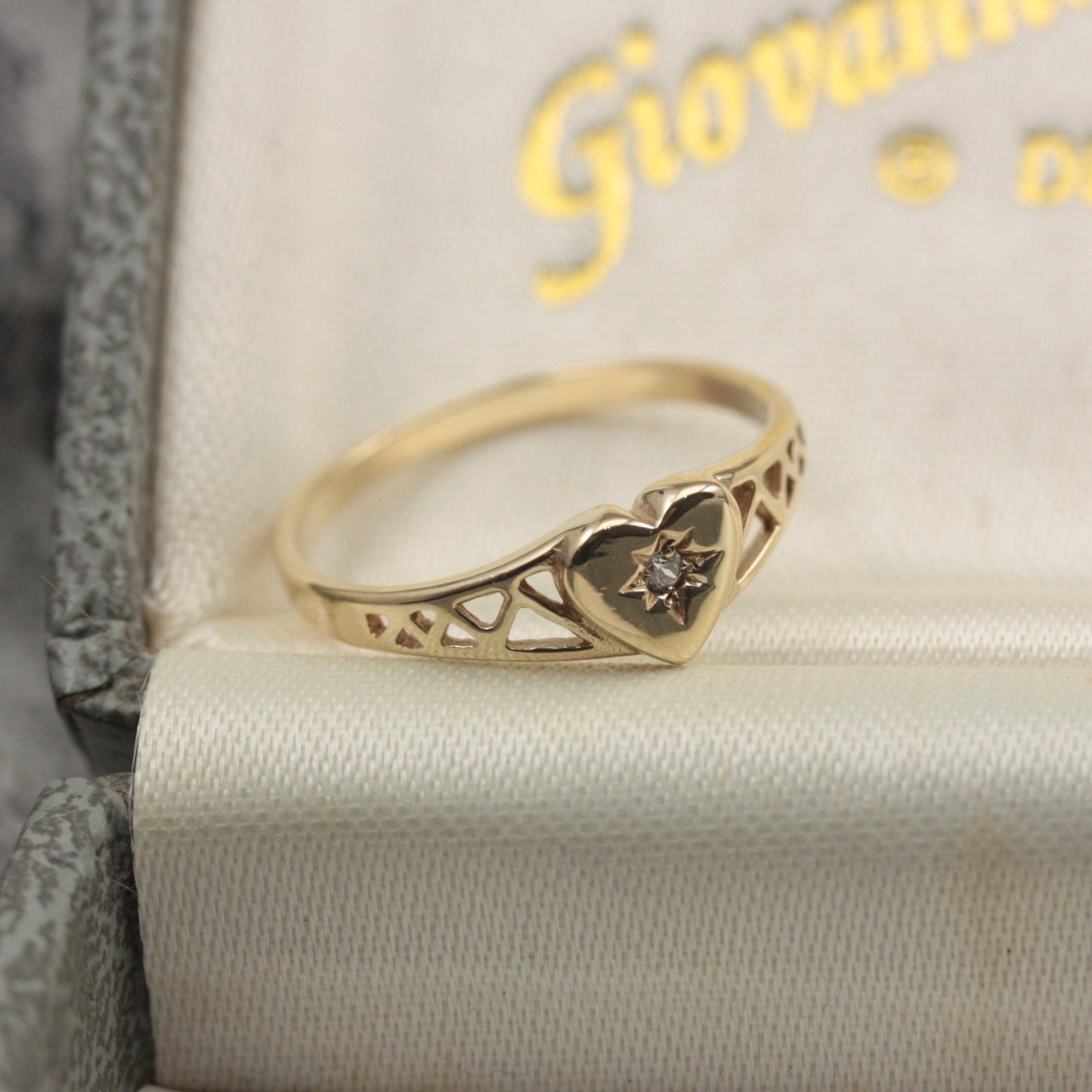 Late Vintage 9ct Gold and Star Set CZ Heart Ring