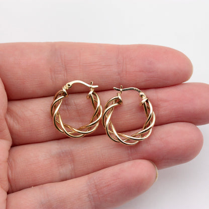 Vintage 9ct Gold Open Twist Hoop Earrings, Medium
