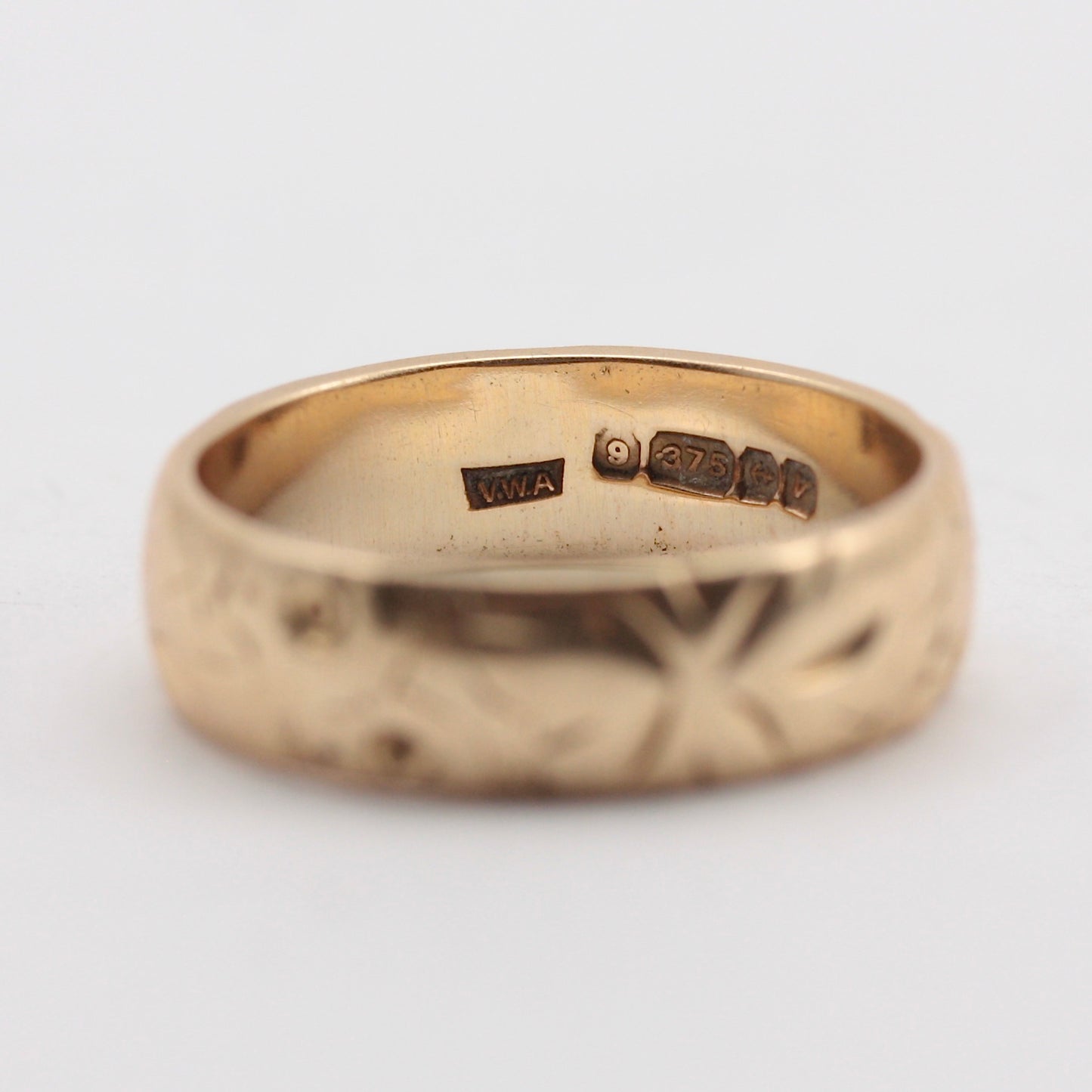 Vintage 9ct Gold Floral Patterned Band Ring, 1970