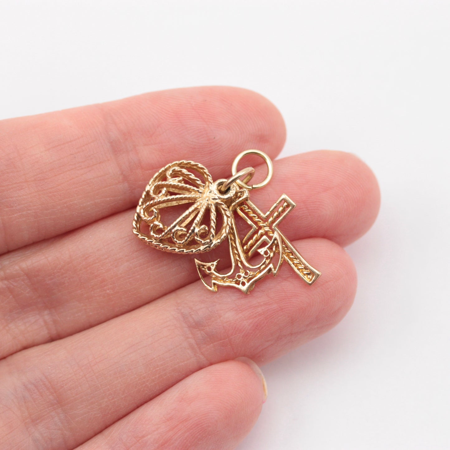 Vintage 9ct Gold Hope, Faith & Charity Charm, 1968