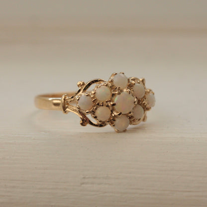 Vintage 9ct Gold Opal Cluster Ring, 1988