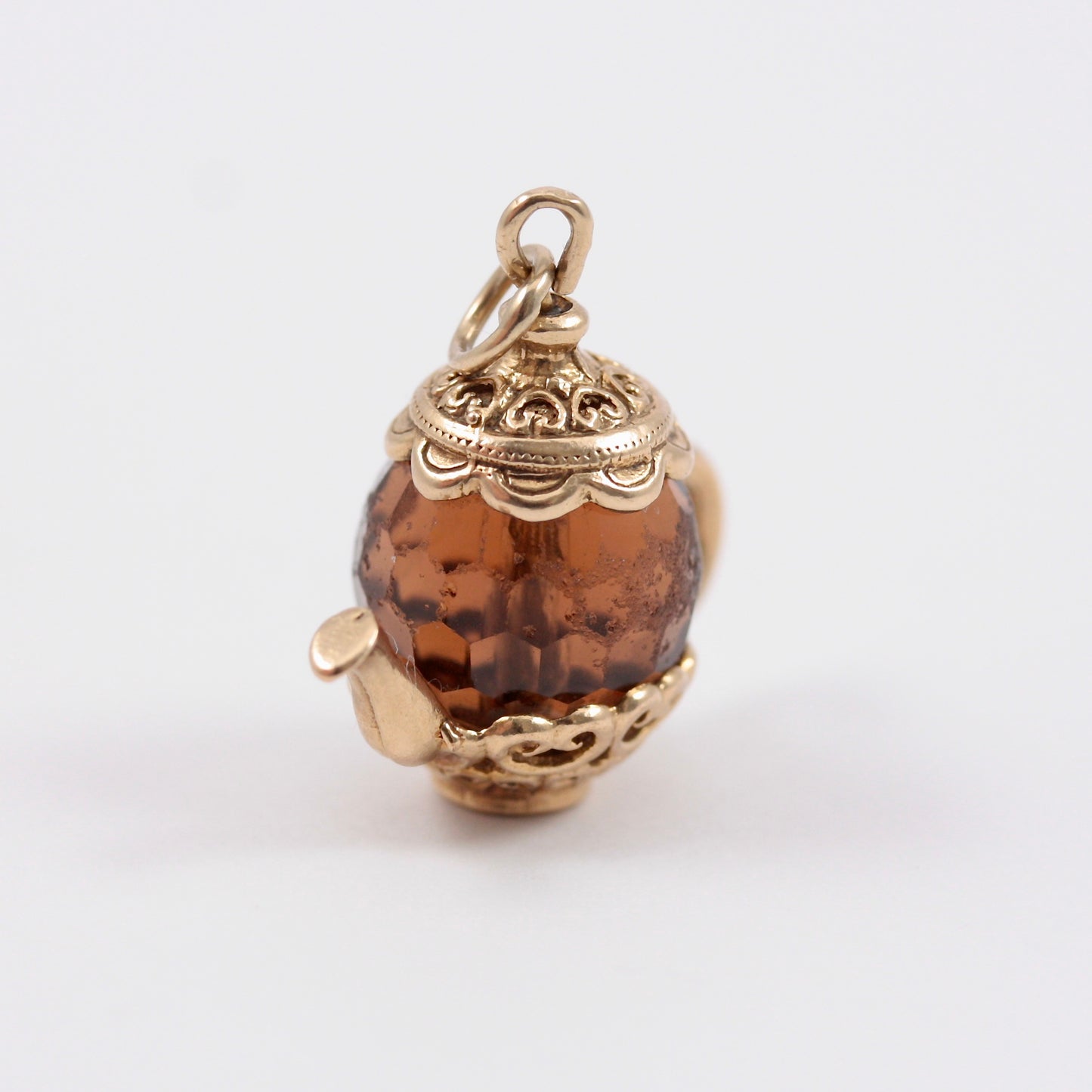 Vintage NUVO 9ct Gold Brown Crystal Teapot Charm, 1973