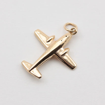 Vintage 9ct Gold Aeroplane Charm, c1950s