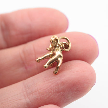 Vintage 9ct Gold Elephant with Knotted Trunk Charm, "Don't Forget"