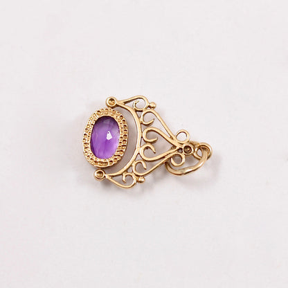 Small Vintage 9ct Gold Amethyst Fob Style Charm / Pendant, 1993