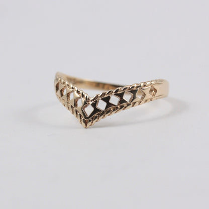 Vintage 9ct Gold Cut Out Wishbone Ring, 1986