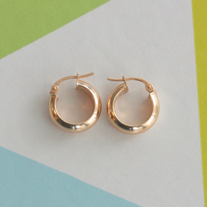 Pre-owned Small Wide 9ct Yellow Gold Hoop Earrings, Unoaerre Italy