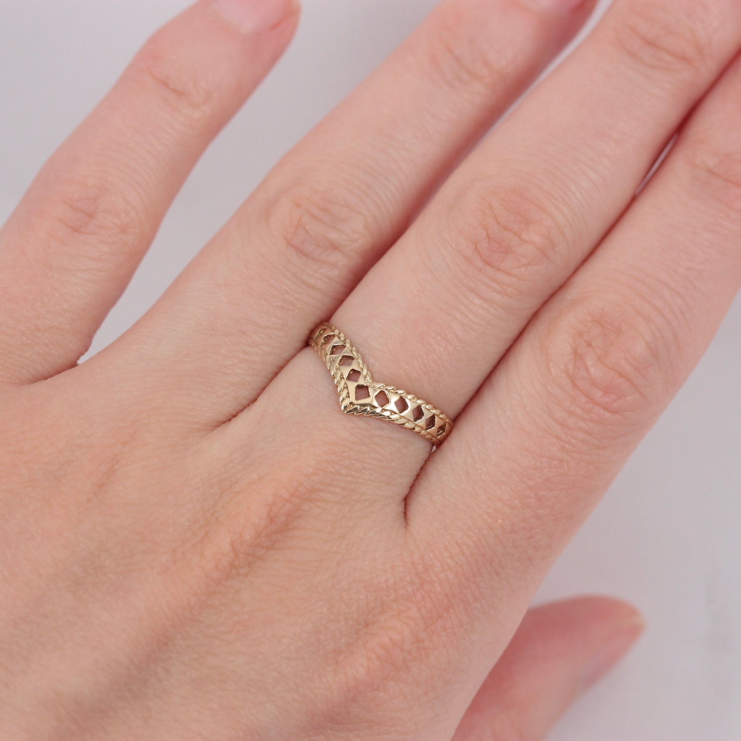 Vintage 9ct Gold Cut Out Wishbone Ring, 1986