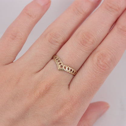 Vintage 9ct Gold Cut Out Wishbone Ring, 1986