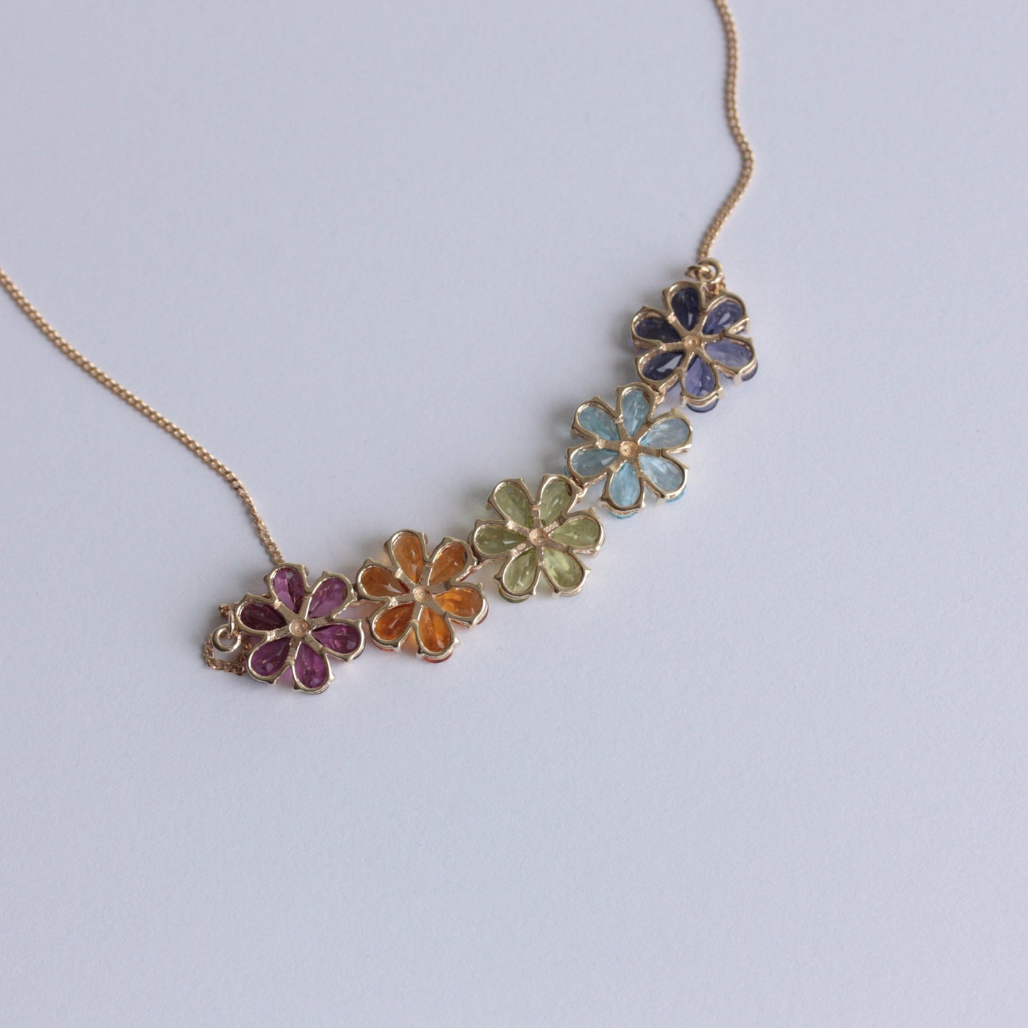 Pre-owned 9ct Gold Multi Gemstone Flower Necklace, 2006