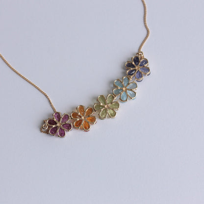 Pre-owned 9ct Gold Multi Gemstone Flower Necklace, 2006