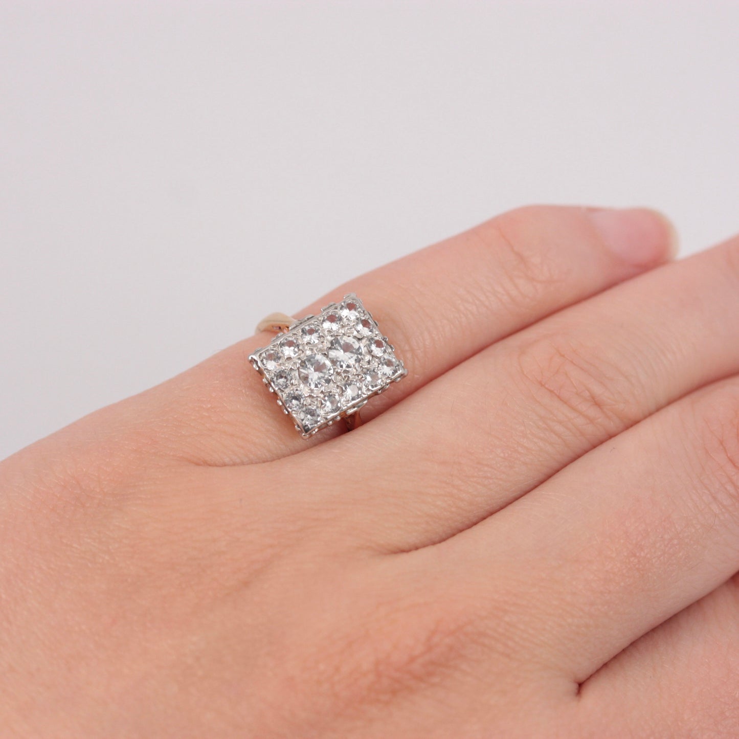 Art Deco 9ct Gold Rock Crystal Plaque Ring