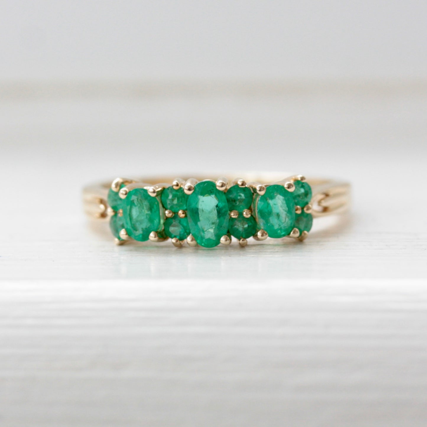 Vintage 9ct Yellow Gold Emerald Multi Stone Ring, 1999