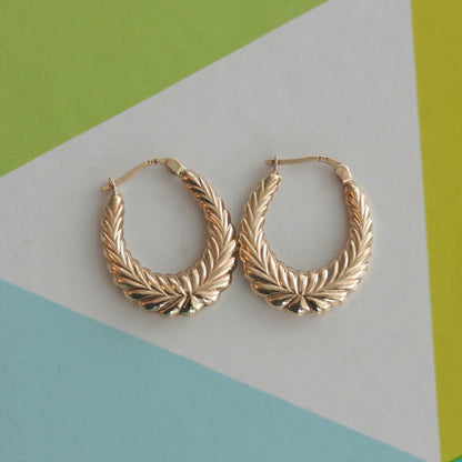 Pre-owned 9ct Gold Wreath Creole Hoop Earrings, Medium