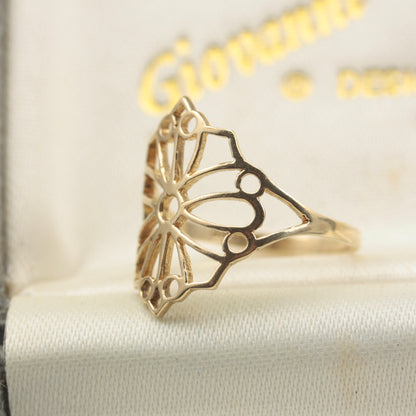 Vintage 9ct Gold Floral Openwork Ring, 1997