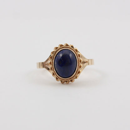 Vintage 9ct Gold Lapis Lazuli Rope Framed Ring, c1980s
