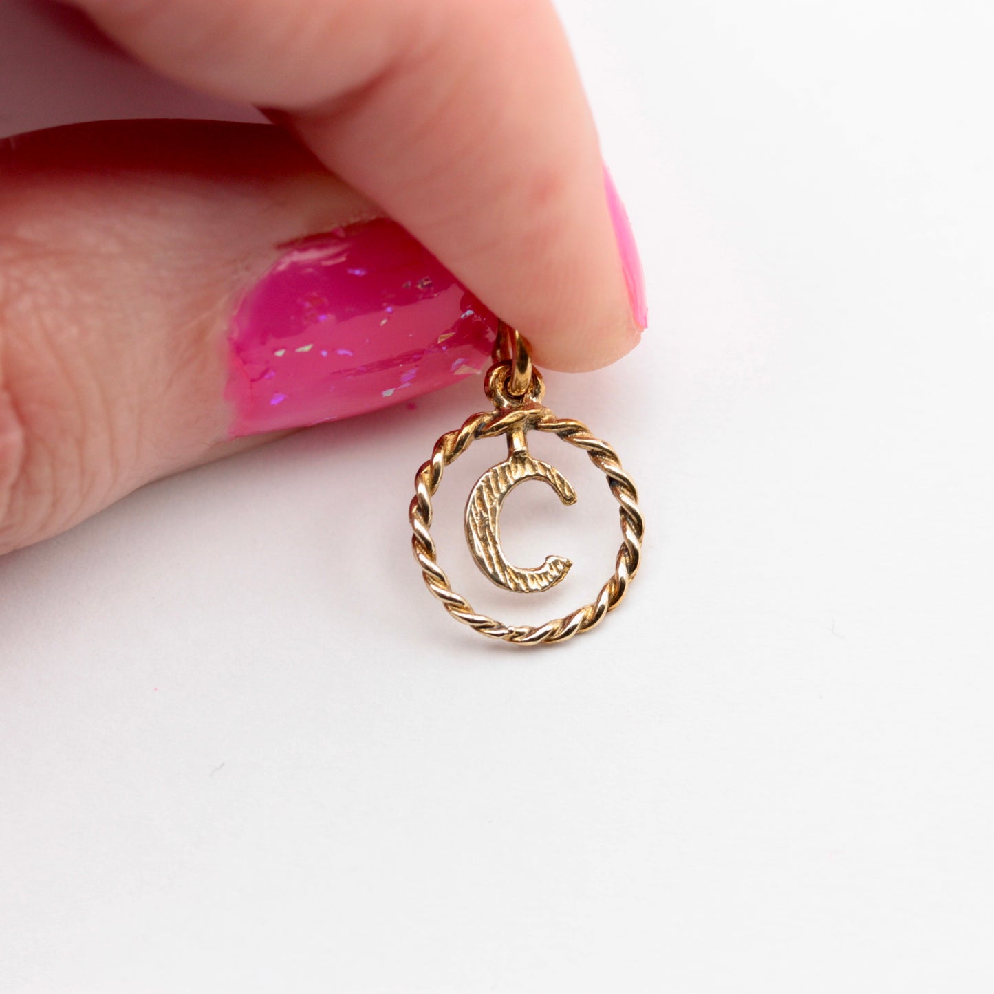 Vintage 9ct Gold Letter 'C' Circle Charm / Small Pendant