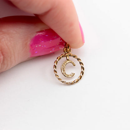 Vintage 9ct Gold Letter 'C' Circle Charm / Small Pendant