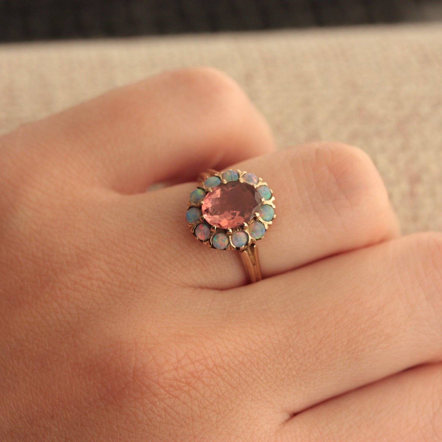 Pre-owned 9ct Gold Opal and Tourmaline Cluster Ring