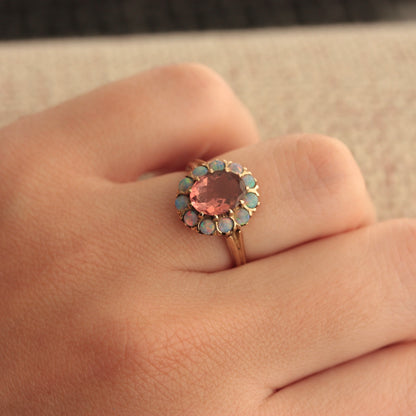 Pre-owned 9ct Gold Opal and Tourmaline Cluster Ring