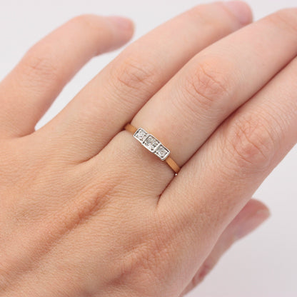 Art Deco 18ct Gold Platinum & Diamond Three Stone Ring