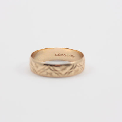 Vintage 9ct Gold Patterned Wedding Band Ring, 5mm, 1990