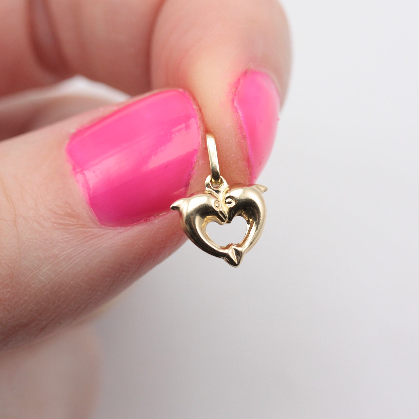 Tiny 9ct Gold Dolphin Heart Charm