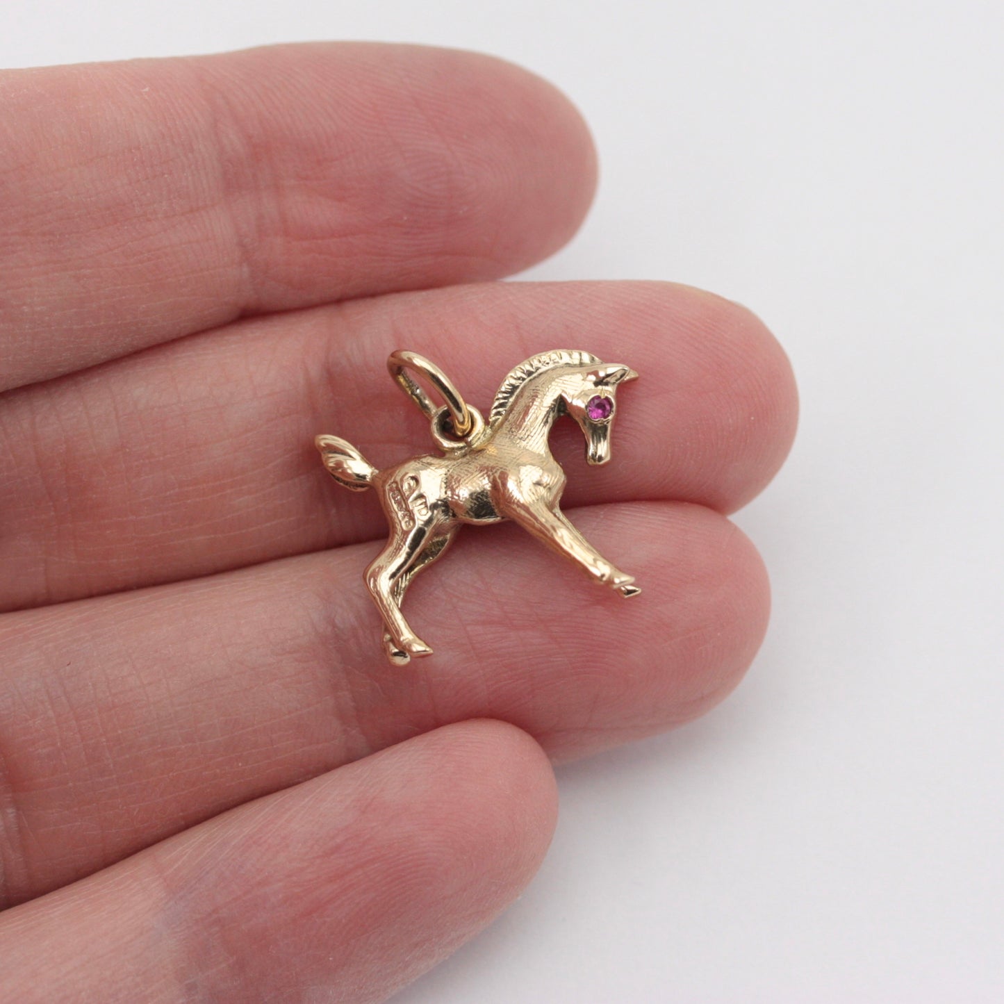 Vintage 9ct Gold Horse Pendant with Ruby Eyes, Georg Jensen, 1963