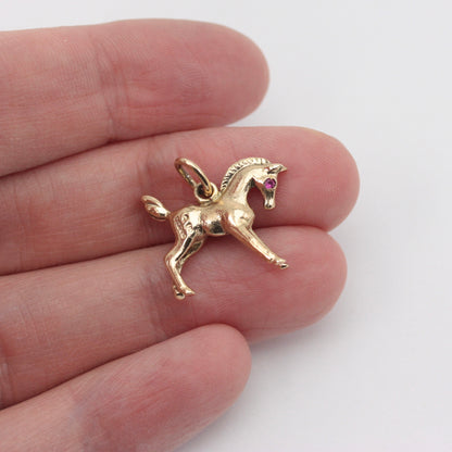 Vintage 9ct Gold Horse Pendant with Ruby Eyes, Georg Jensen, 1963