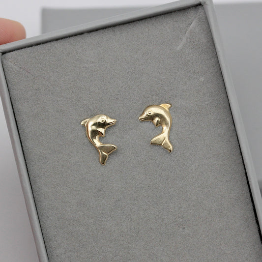 Vintage 9ct Gold Dolphin Stud Earrings, 1980s