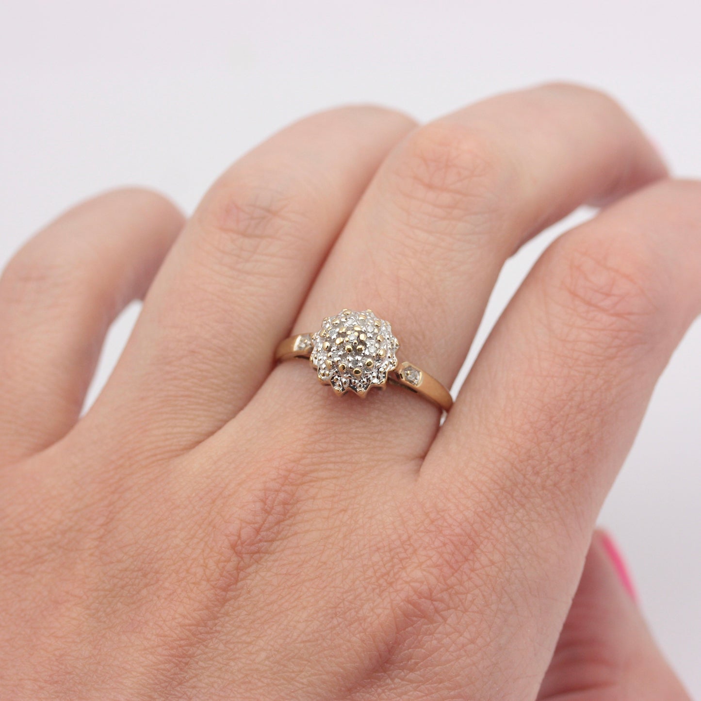 Vintage 9ct Gold Diamond Domed Cluster Ring
