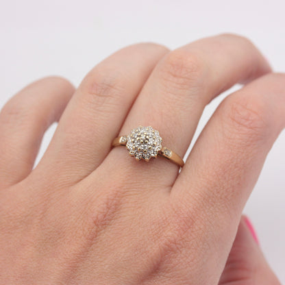 Vintage 9ct Gold Diamond Domed Cluster Ring