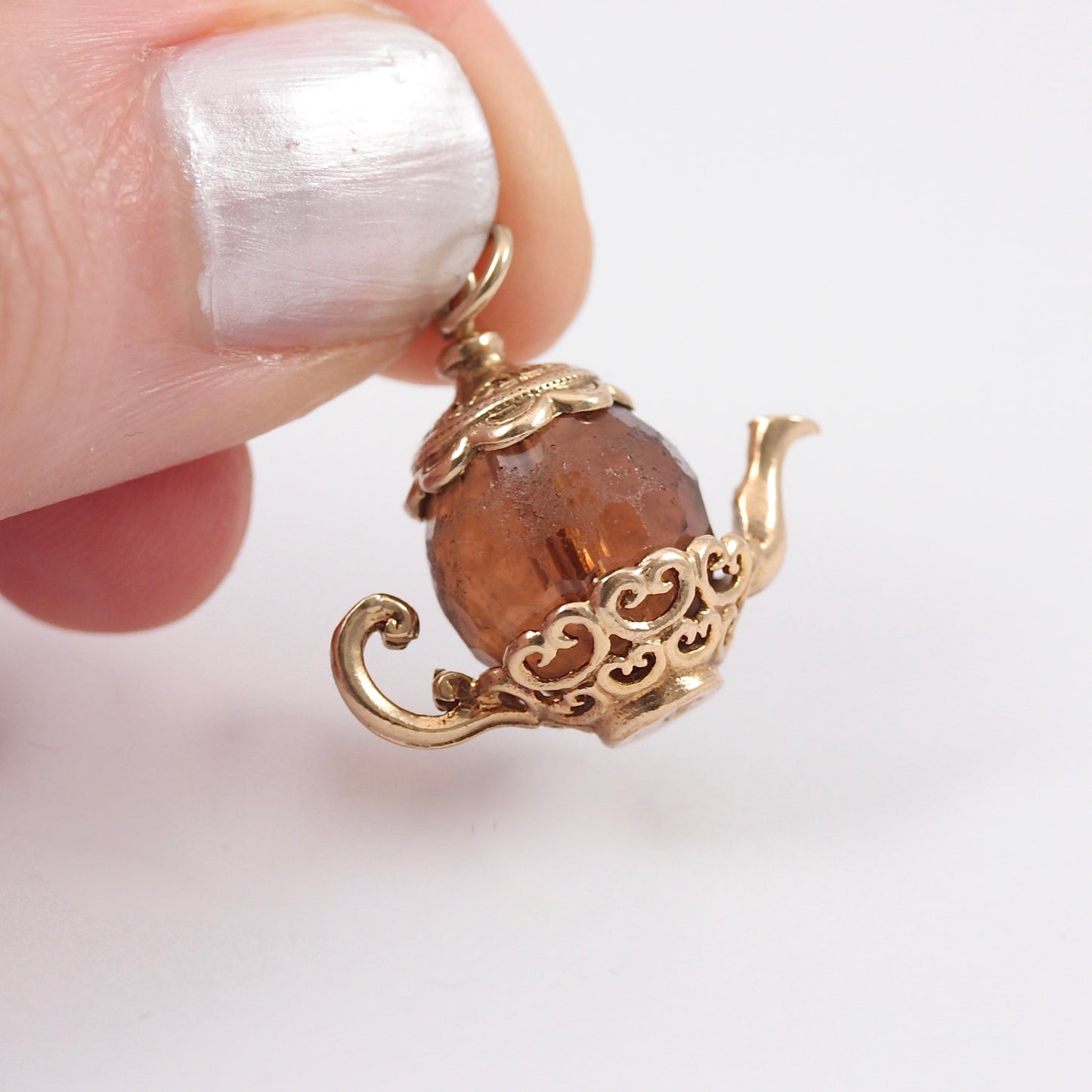 Vintage NUVO 9ct Gold Brown Crystal Teapot Charm, 1973