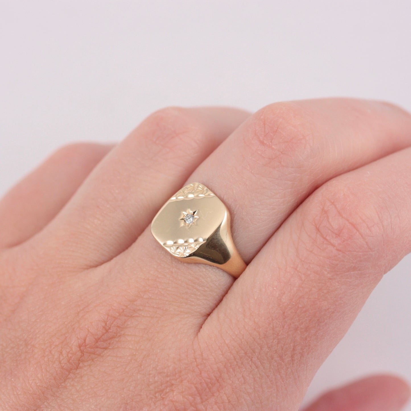 Vintage 9ct Gold Star Set Diamond Signet Ring, 1987