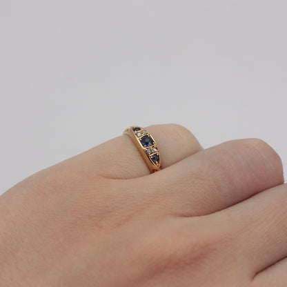 Antique 18ct Gold Sapphire and Diamond Boat Ring