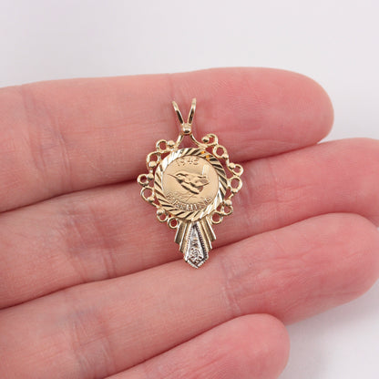 Vintage 9ct Gold Framed Farthing Coin Style Pendant with Diamond, 1991