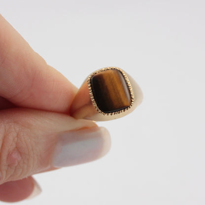 Vintage 9ct Gold Tigers Eye Signet Ring, 1984