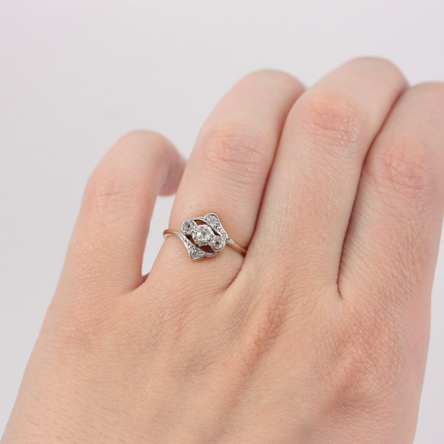 Vintage 18ct Gold and Platinum Diamond Crossover Ring