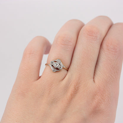 Vintage 18ct Gold and Platinum Diamond Crossover Ring