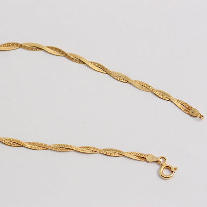 Pre-owned Dainty 9ct Gold Flat Double Strand Twist Bracelet