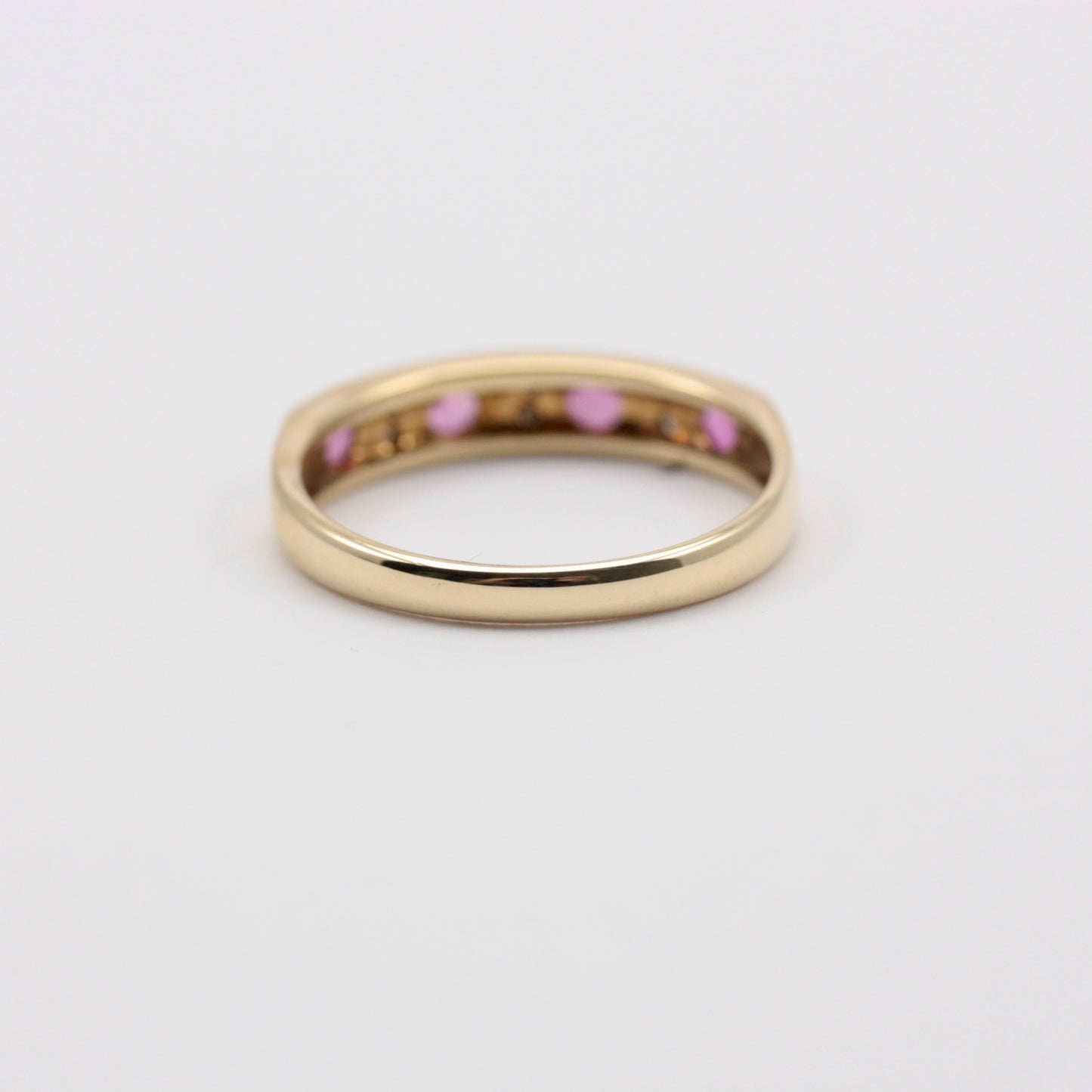 Vintage 9ct Gold Ruby and Diamond Half Eternity Band Ring, 1986