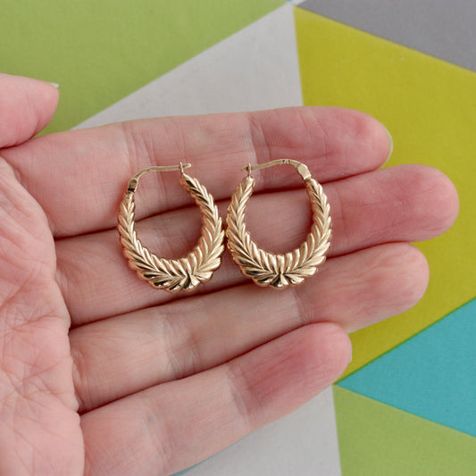 Pre-owned 9ct Gold Wreath Creole Hoop Earrings, Medium