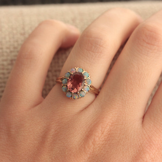 Pre-owned 9ct Gold Opal and Tourmaline Cluster Ring