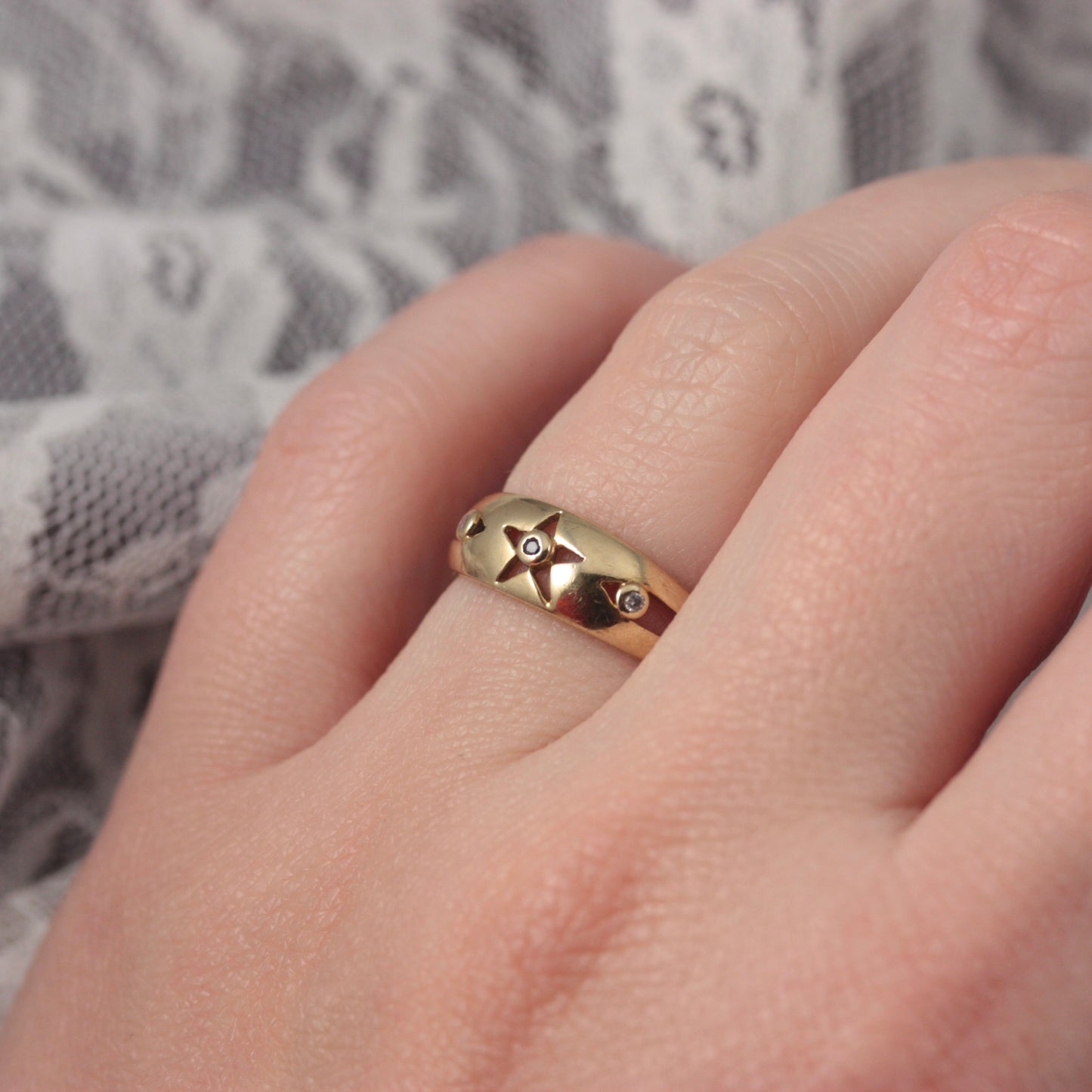Vintage 9ct Gold Spinel Star Band Ring, 1970s