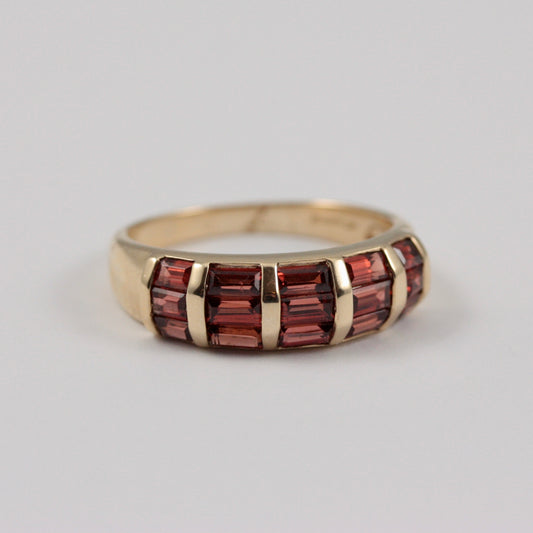 Vintage 9ct Gold Baguette Cut Garnet Dome Ring, 2000
