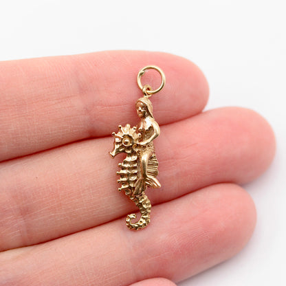 Vintage 9ct Gold Mermaid Riding a Seahorse Charm, 1988